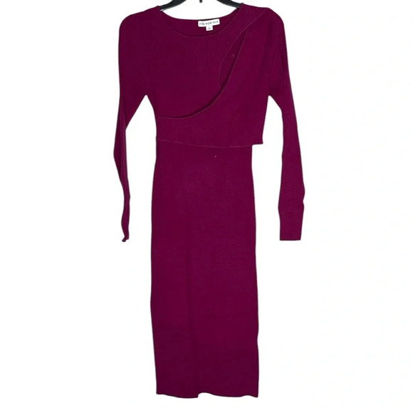 And Now This Women's Raspberry Cutout Long-Sleeve Ribbed Sweater Dress - Picture 3 of 7